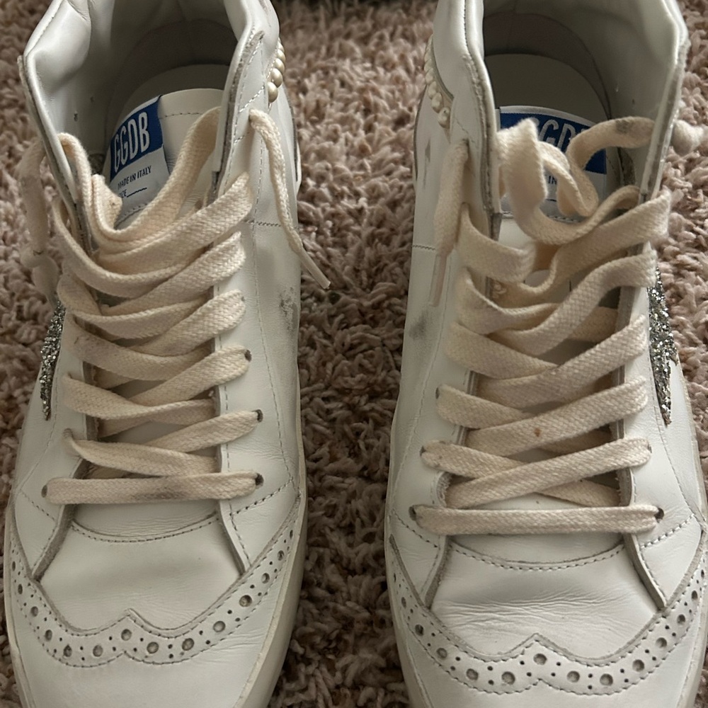 Golden Goose Cream High-Tops with Glitter Star and Pearl Trim size 39 - Picture 9 of 9